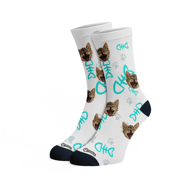 PawHub CAT / PAW PRINTS & BONES / TURQUOISE Custom Socks