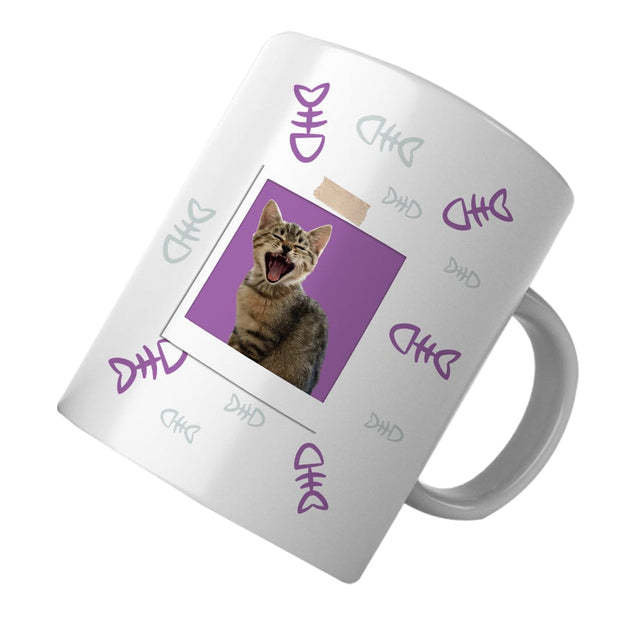 PawHub Purple Custom Cat Mug | Fish Bones