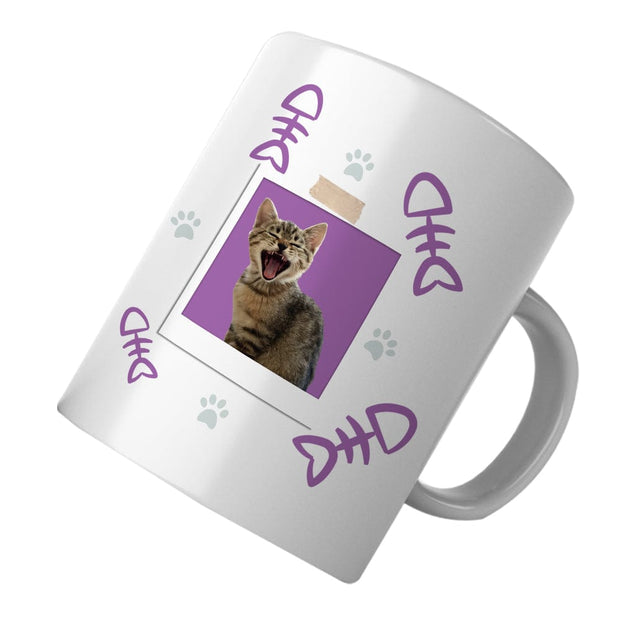 PawHub Purple Custom Cat Mug | Fish Bones + Paws