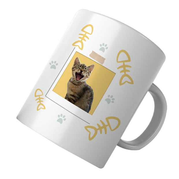 PawHub Yellow Custom Cat Mug | Fish Bones + Paws