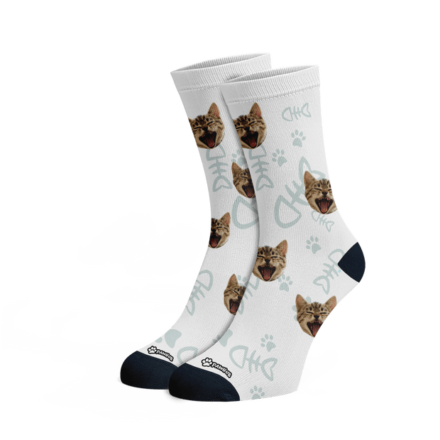 PawHub CAT / PAW PRINTS & BONES / GREY Custom Socks