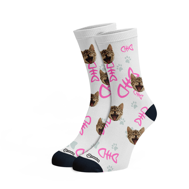 PawHub CAT / PAW PRINTS & BONES / PINK Custom Socks