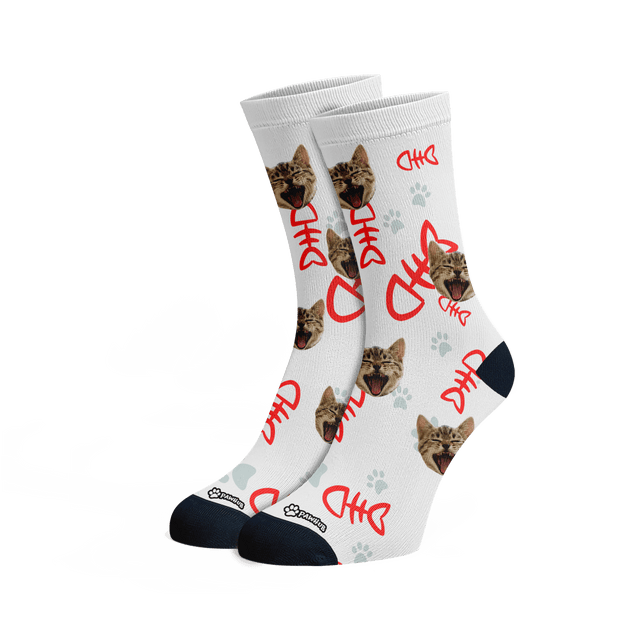 PawHub CAT / PAW PRINTS & BONES / RED Custom Socks