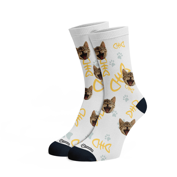 PawHub CAT / PAW PRINTS & BONES / YELLOW Custom Socks