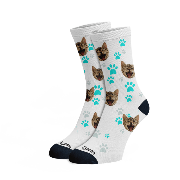 PawHub CAT / PAW PRINTS / TURQUOISE Custom Socks