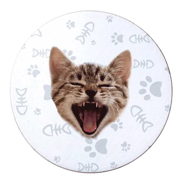 PawHub Grey Custom Cat Coasters (Set of 6) | Fish Bone + Paws