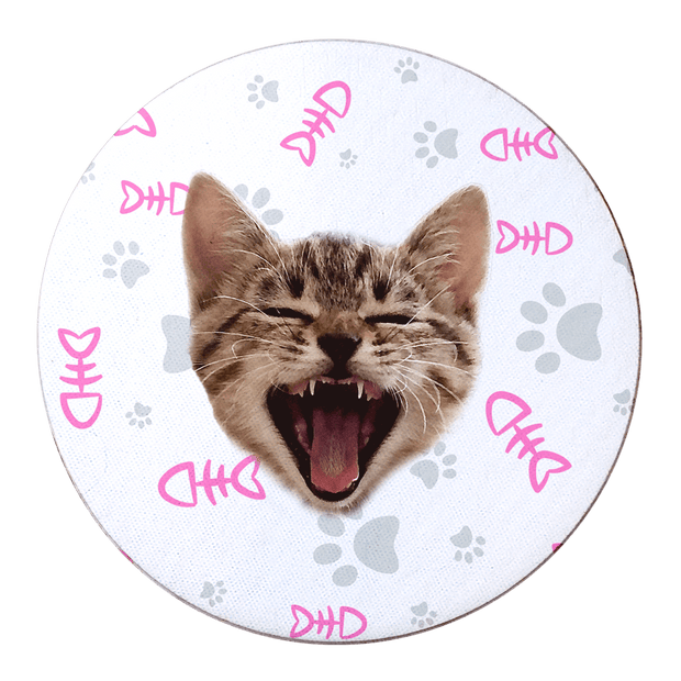 PawHub Pink Custom Cat Coasters (Set of 6) | Fish Bone + Paws