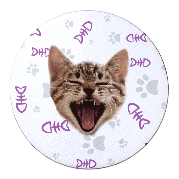 PawHub Purple Custom Cat Coasters (Set of 6) | Fish Bone + Paws
