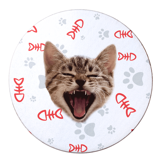 PawHub Red Custom Cat Coasters (Set of 6) | Fish Bone + Paws